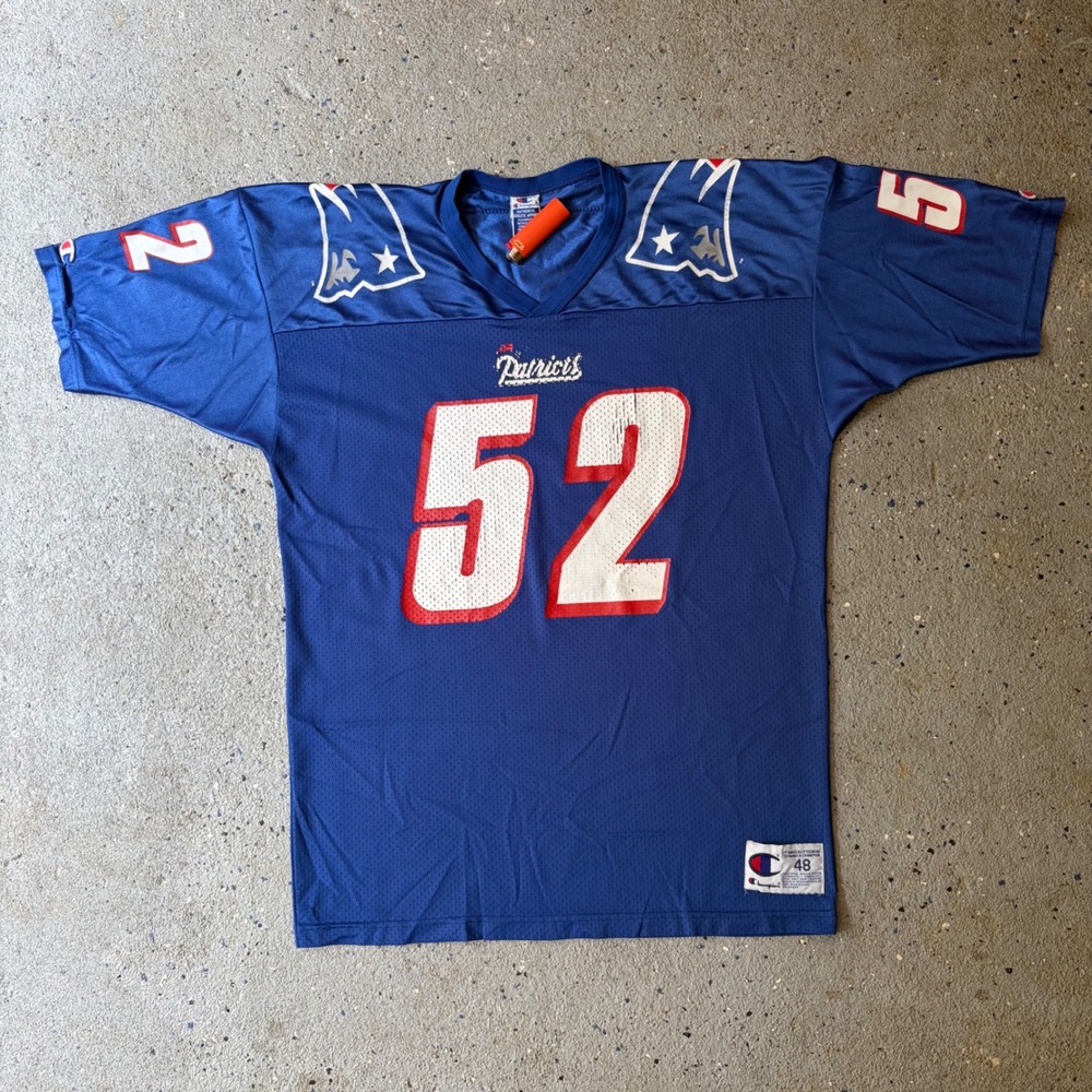 Vintage Champion New England Patriots Ted Johnson 52 Jersey Blue Mens 48 Large